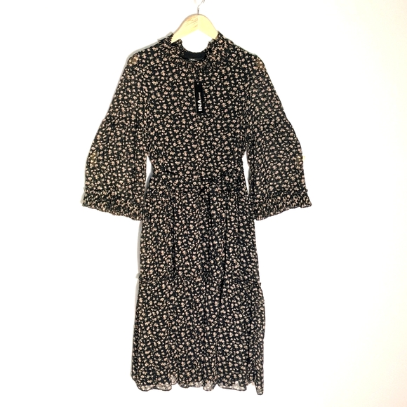 INA Ditsy Floral Shift Maxi Dress with Waist Tie, Small - Picture 1 of 14